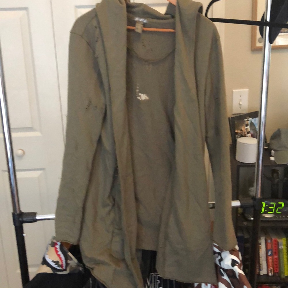 H&M’s distressed long lined cardigan/sweater